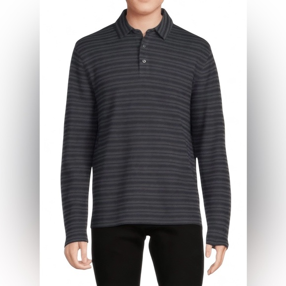 Vince Men’s Long Sleeve 100% Cotton Gray Striped Preppy Polo Pullover Sz XL - Picture 1 of 11